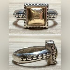 Vintage Carol Felley Sterling Silver & 14K Gold Square Band Ring, Size 5, 3.6g